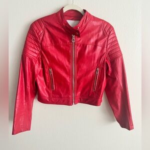 Bershka red leather biker moto jacket